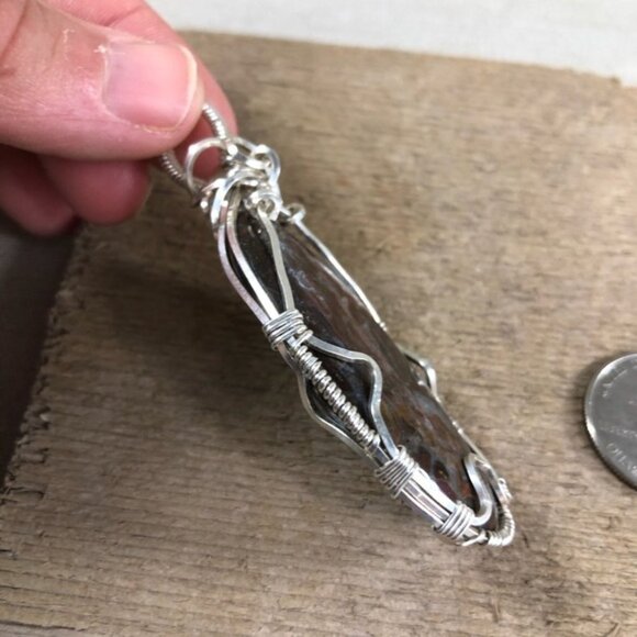 Natural Crazy Lace Polished Jasper Wire Wrapped Pendant - Picture 4 of 5